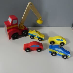 Melissa and  Doug Magnetic Car Loader Semi Four Race Cars Pretend Play